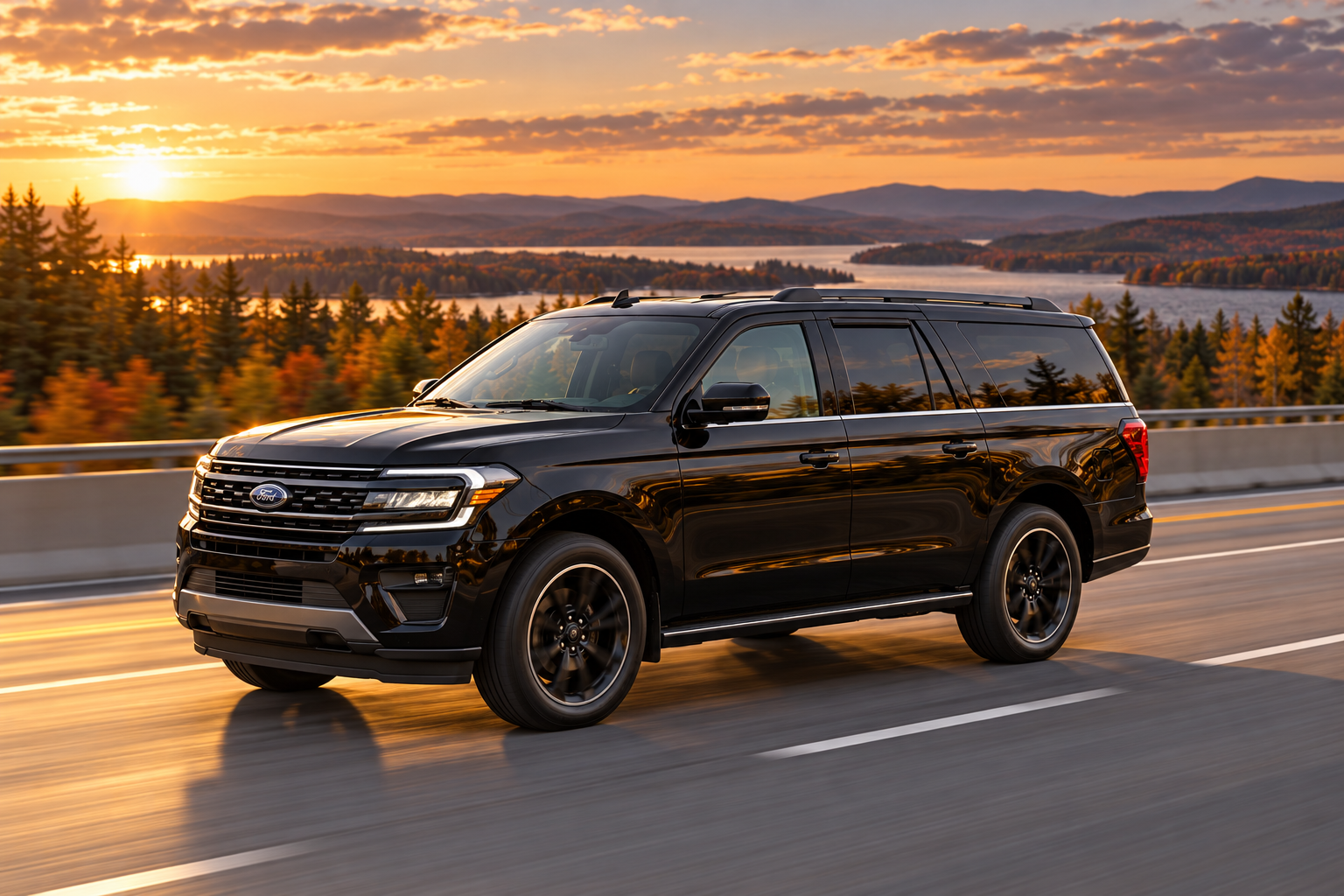 Transport sur mesure : Ford Expedition MAX noir en route sur une autoroute